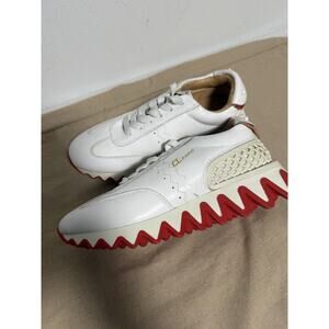 Christian Louboutin Loubishark Shoes Womens Size 40 White Red Sole Leather